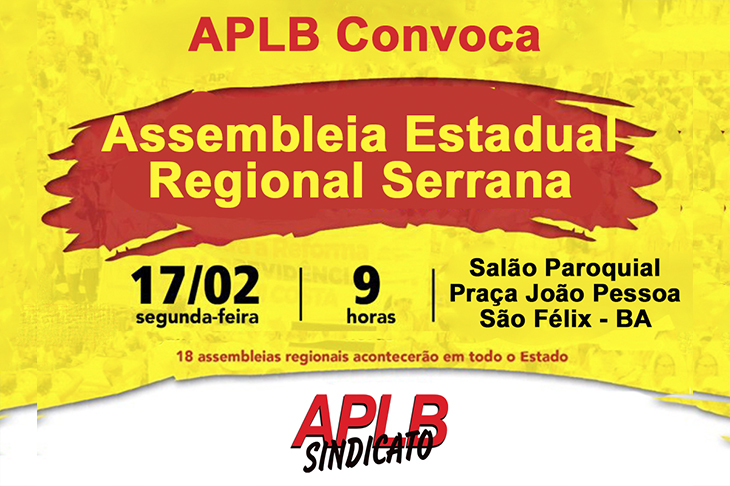 APLB convoca categoria para Assembleia Rede Estadual, na segunda (17/02). Serão 18 assembleias simultâneas em todo o estado